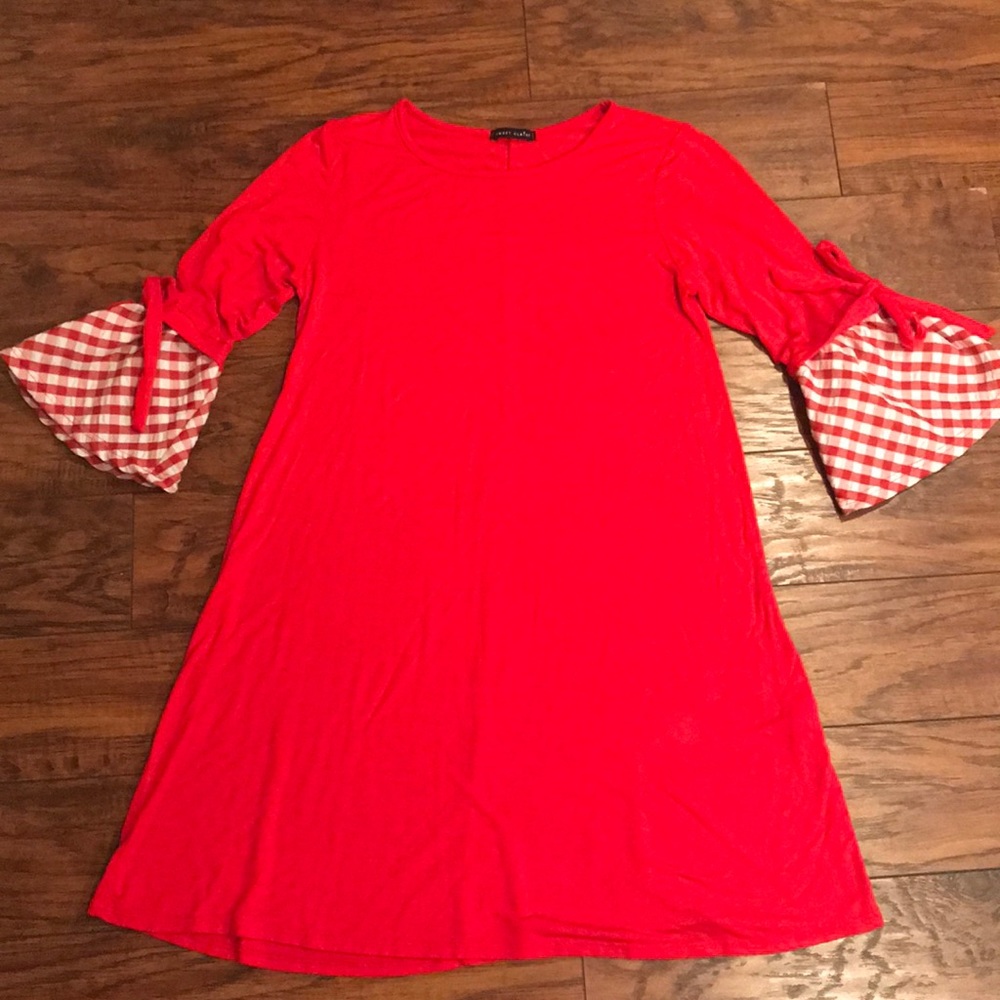 Red Gingham Sleeve Dress